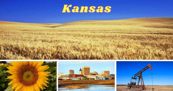 Kansas Weizenfelder, Sonnenblumen, Topeka und Ölpumpen